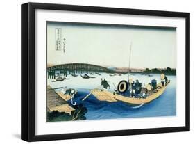 36 Views of Mount Fuji, no. 22: Sunset over the Ryogoku Bridge from the Sumida River at Onmayagashi-Katsushika Hokusai-Framed Giclee Print