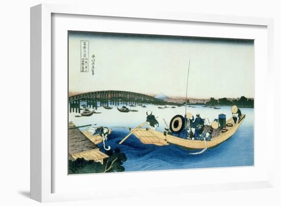 36 Views of Mount Fuji, no. 22: Sunset over the Ryogoku Bridge from the Sumida River at Onmayagashi-Katsushika Hokusai-Framed Giclee Print