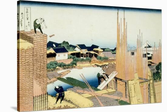 36 Views of Mount Fuji, no. 37: The Timberyard at Honjo-Katsushika Hokusai-Stretched Canvas