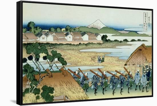 36 Views of Mount Fuji, no. 38: Pleasure District at Senju-Katsushika Hokusai-Framed Stretched Canvas