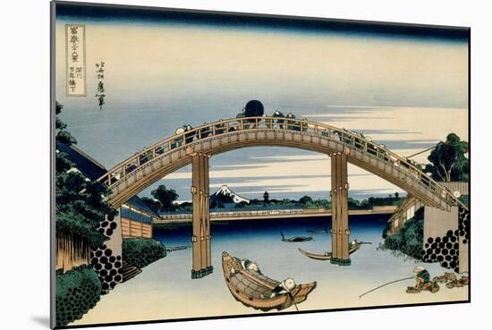 36 Views of Mount Fuji, no. 4: Through the Mannen Bridge at Fukagawa-Katsushika Hokusai-Mounted Giclee Print