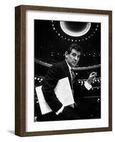 36 Year Old Composer Leonard Bernstein, Holding Musical Score with Lighted Auditorium Behind Him-Gordon Parks-Framed Premium Photographic Print