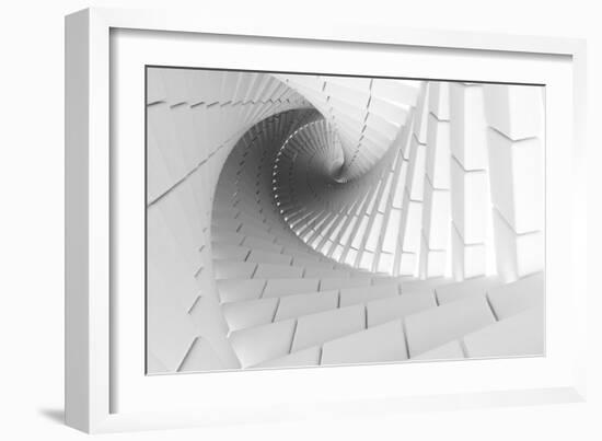 3D Abstract Background Illustration With Helix Made Of White Chamfer Boxes-Eugene Sergeev-Framed Art Print