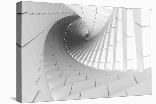 3D Abstract Background Illustration With Helix Made Of White Chamfer Boxes-Eugene Sergeev-Stretched Canvas