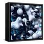 3D Abstract Wavy Bubbles Background, Black White Paint Splash, Fordite Shapes-wacomka-Framed Stretched Canvas