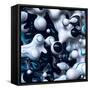 3D Abstract Wavy Bubbles Background, Black White Paint Splash, Fordite Shapes-wacomka-Framed Stretched Canvas