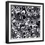 3D Abstract Wavy Bubbles Background, Zebra Balls, Colored Striped Fordite Shapes-wacomka-Framed Art Print