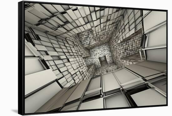 3D Futuristic Fragmented Tiled Mosaic Labyrinth Interior-johnson13-Framed Stretched Canvas