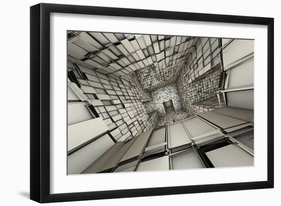 3D Futuristic Fragmented Tiled Mosaic Labyrinth Interior-johnson13-Framed Art Print
