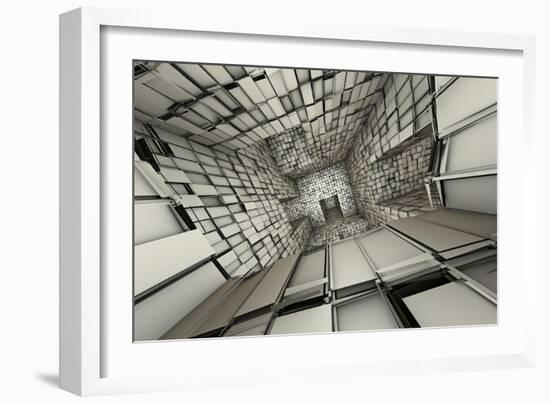3D Futuristic Fragmented Tiled Mosaic Labyrinth Interior-johnson13-Framed Art Print