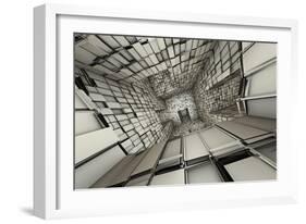 3D Futuristic Fragmented Tiled Mosaic Labyrinth Interior-johnson13-Framed Art Print