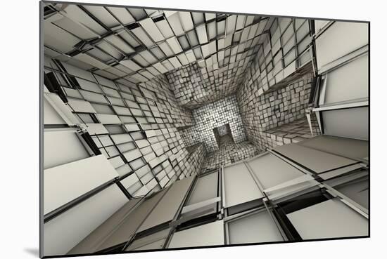 3D Futuristic Fragmented Tiled Mosaic Labyrinth Interior-johnson13-Mounted Art Print