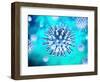 3D illustration of a blue colored coronavirus on a turquoise background.-Leonello Calvetti-Framed Art Print