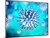 3D illustration of a blue colored coronavirus on a turquoise background.-Leonello Calvetti-Mounted Art Print