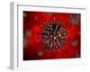 3D illustration of a coronavirus with magma effect on a colored background.-Leonello Calvetti-Framed Art Print