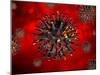 3D illustration of a coronavirus with magma effect on a colored background.-Leonello Calvetti-Mounted Art Print