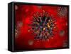 3D illustration of a coronavirus with magma effect on a colored background.-Leonello Calvetti-Framed Stretched Canvas