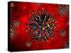 3D illustration of a coronavirus with magma effect on a colored background.-Leonello Calvetti-Stretched Canvas