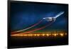 3D Illustration of an Aircraft at Take off on Night Airport. Bright Lights at Runway and Speed Line-Egorov Artem-Framed Art Print