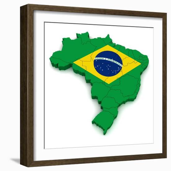 3D Map Of Brazil-vinz89-Framed Art Print