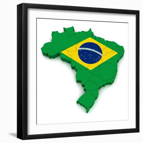 3D Map Of Brazil-vinz89-Framed Art Print