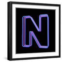 3D Neon Alphabet, Letter N Isolated On Black Background-Andriy Zholudyev-Framed Art Print