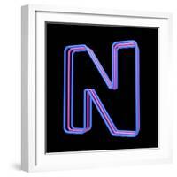 3D Neon Alphabet, Letter N Isolated On Black Background-Andriy Zholudyev-Framed Art Print