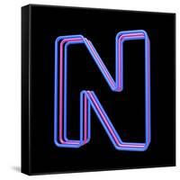 3D Neon Alphabet, Letter N Isolated On Black Background-Andriy Zholudyev-Framed Stretched Canvas