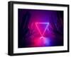 3D Render, Abstract Background, Cosmic Landscape, Triangular Portal, Pink Blue Neon Light, Virtual-null-Framed Art Print