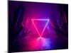 3D Render, Abstract Background, Cosmic Landscape, Triangular Portal, Pink Blue Neon Light, Virtual-null-Mounted Art Print