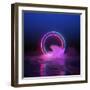 3D Render, Abstract Background, round Portal, Pink Blue Neon Lights, Virtual Reality, Circles, Ener-null-Framed Art Print
