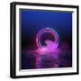 3D Render, Abstract Background, round Portal, Pink Blue Neon Lights, Virtual Reality, Circles, Ener-null-Framed Art Print