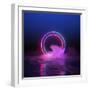 3D Render, Abstract Background, round Portal, Pink Blue Neon Lights, Virtual Reality, Circles, Ener-null-Framed Art Print