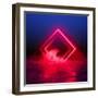 3D Render, Abstract Background, Square Portal, Red Neon Lights, Virtual Reality, Glowing Lines, Pin-null-Framed Art Print