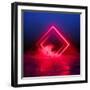 3D Render, Abstract Background, Square Portal, Red Neon Lights, Virtual Reality, Glowing Lines, Pin-null-Framed Art Print