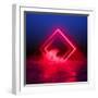 3D Render, Abstract Background, Square Portal, Red Neon Lights, Virtual Reality, Glowing Lines, Pin-null-Framed Art Print