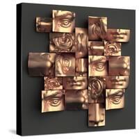 3D Render, Digital Illustration, Abstract Copper Metallic Blocks, Eyes, Ear, Nose, Lips, Mouth, Ana-wacomka-Stretched Canvas