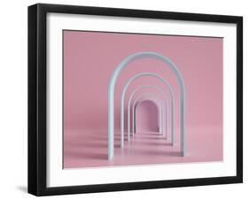 3D Render, Minimal Fashion Background, Arch, Tunnel, Corridor, Portal, Perspective, Pink Mint Paste-wacomka-Framed Photographic Print