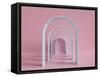 3D Render, Minimal Fashion Background, Arch, Tunnel, Corridor, Portal, Perspective, Pink Mint Paste-wacomka-Framed Stretched Canvas