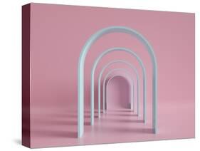 3D Render, Minimal Fashion Background, Arch, Tunnel, Corridor, Portal, Perspective, Pink Mint Paste-wacomka-Stretched Canvas