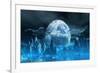 3D Render Of A Surreal Ice Planet With Earth In The Sky-kjpargeter-Framed Art Print