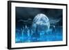 3D Render Of A Surreal Ice Planet With Earth In The Sky-kjpargeter-Framed Art Print