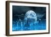 3D Render Of A Surreal Ice Planet With Earth In The Sky-kjpargeter-Framed Premium Giclee Print