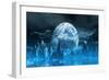 3D Render Of A Surreal Ice Planet With Earth In The Sky-kjpargeter-Framed Premium Giclee Print