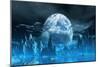 3D Render Of A Surreal Ice Planet With Earth In The Sky-kjpargeter-Mounted Premium Giclee Print