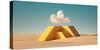 3D Render, Surreal Desert Landscape. White Clouds in the Blue Sky, Fly above the High Yellow Pyrami-wacomka-Stretched Canvas
