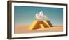 3D Render, Surreal Desert Landscape. White Clouds in the Blue Sky, Fly above the High Yellow Pyrami-wacomka-Framed Photographic Print