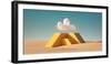 3D Render, Surreal Desert Landscape. White Clouds in the Blue Sky, Fly above the High Yellow Pyrami-wacomka-Framed Photographic Print