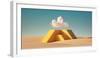 3D Render, Surreal Desert Landscape. White Clouds in the Blue Sky, Fly above the High Yellow Pyrami-wacomka-Framed Photographic Print