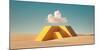 3D Render, Surreal Desert Landscape. White Clouds in the Blue Sky, Fly above the High Yellow Pyrami-wacomka-Mounted Photographic Print